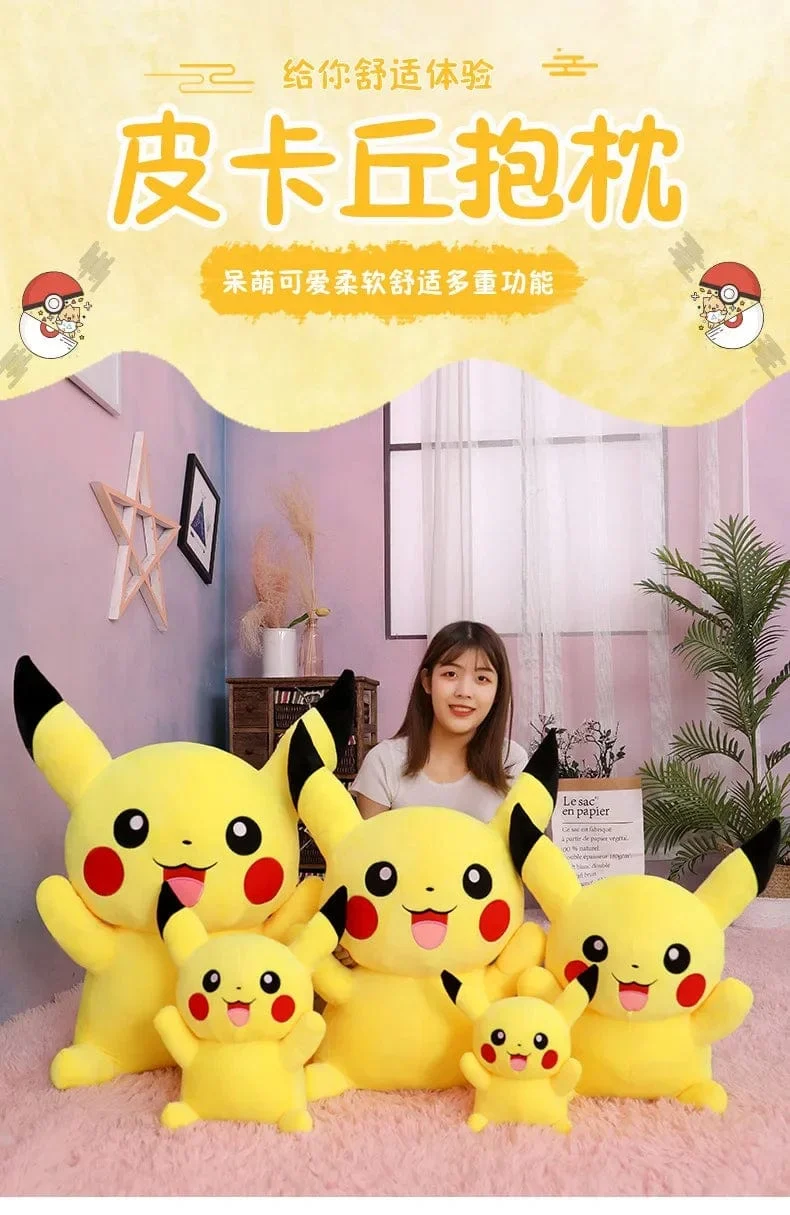 80 cm große Pokemon Pikachu Plüschpuppe Japanischer Anime Süßes und weiches Pikachu Kinderbegleitkollektion Spielzeug Geschenke