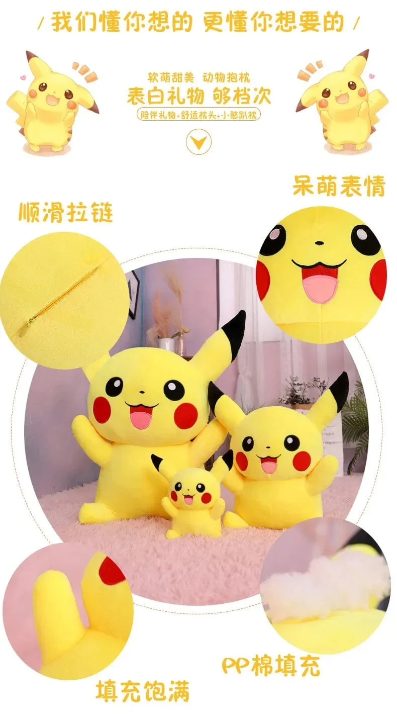 80 cm große Pokemon Pikachu Plüschpuppe Japanischer Anime Süßes und weiches Pikachu Kinderbegleitkollektion Spielzeug Geschenke