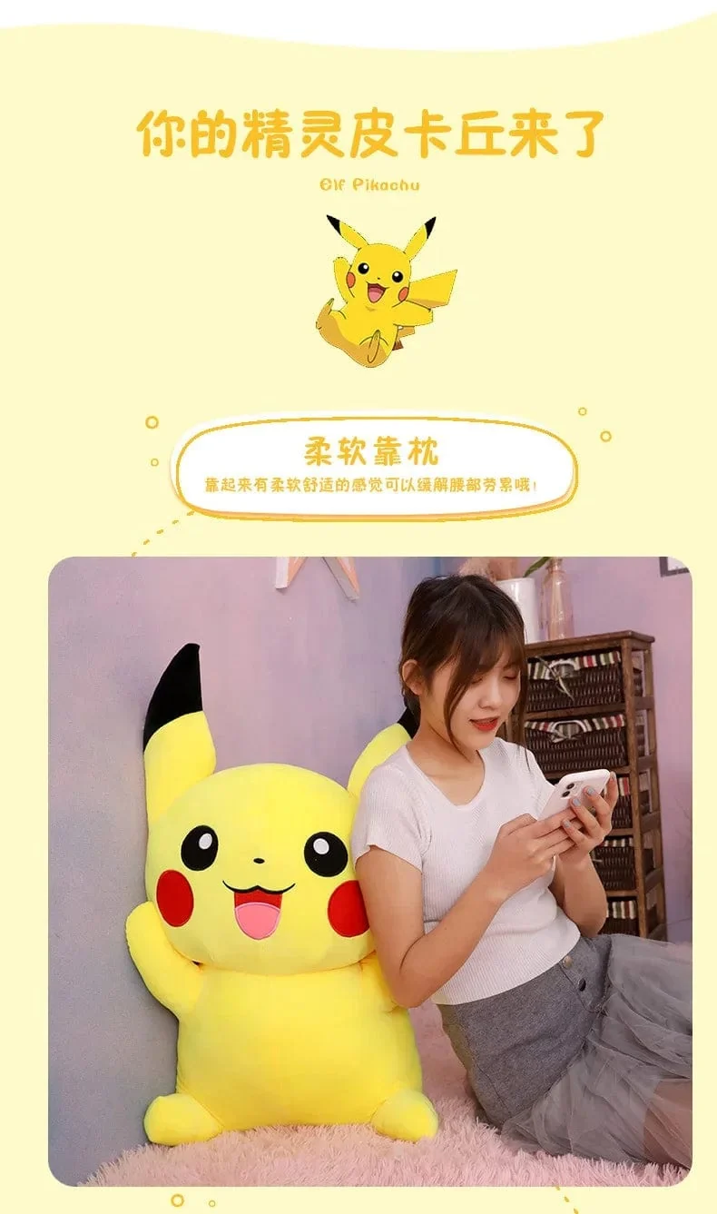 80 cm große Pokemon Pikachu Plüschpuppe Japanischer Anime Süßes und weiches Pikachu Kinderbegleitkollektion Spielzeug Geschenke