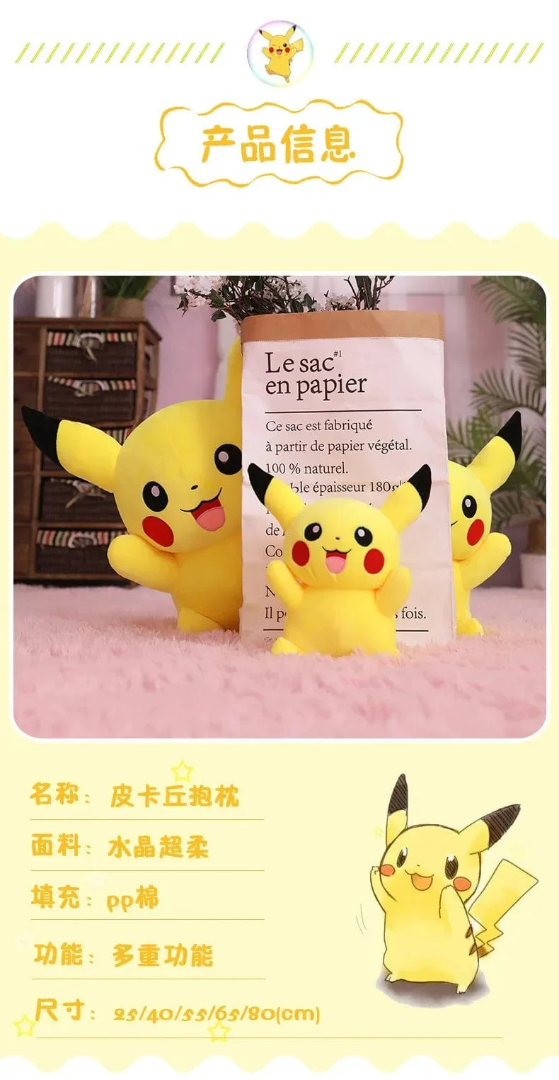 80 cm große Pokemon Pikachu Plüschpuppe Japanischer Anime Süßes und weiches Pikachu Kinderbegleitkollektion Spielzeug Geschenke