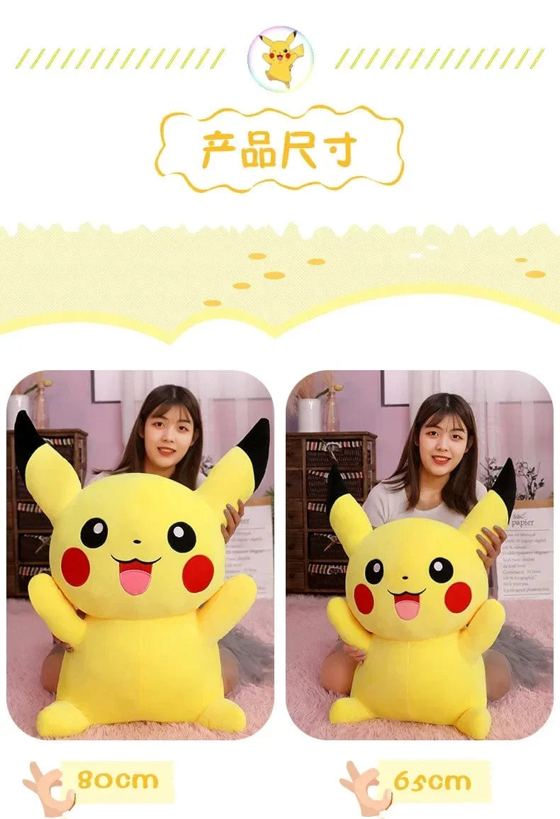 80 cm große Pokemon Pikachu Plüschpuppe Japanischer Anime Süßes und weiches Pikachu Kinderbegleitkollektion Spielzeug Geschenke