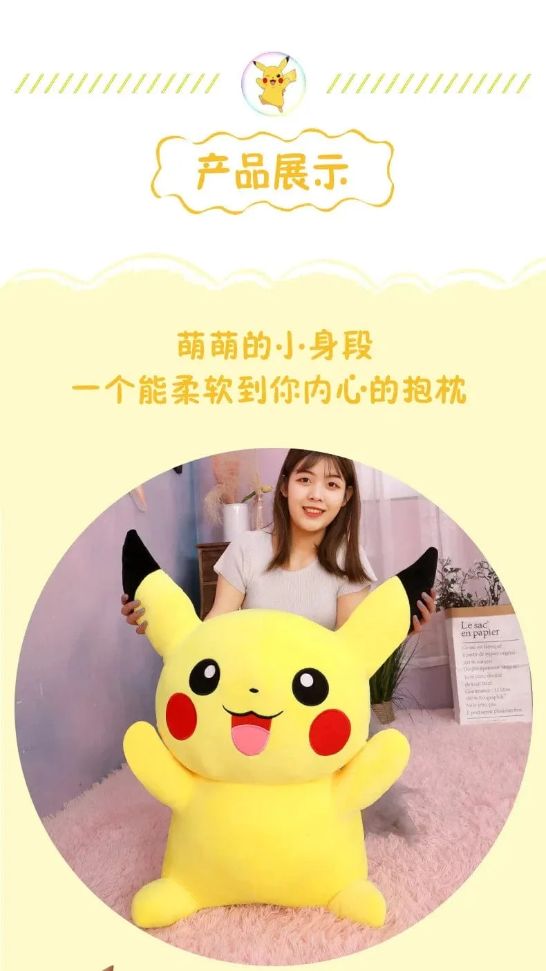 80 cm große Pokemon Pikachu Plüschpuppe Japanischer Anime Süßes und weiches Pikachu Kinderbegleitkollektion Spielzeug Geschenke