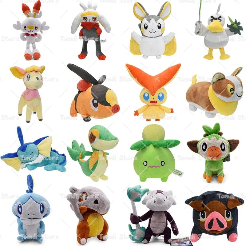 Pokemon Plüsch Tepig Victini Snivy Emolga Scorbunny Yamper Raboot Alolan Marowak Schlafendes Vaporeon Smoliv Lechonk Stofftiere