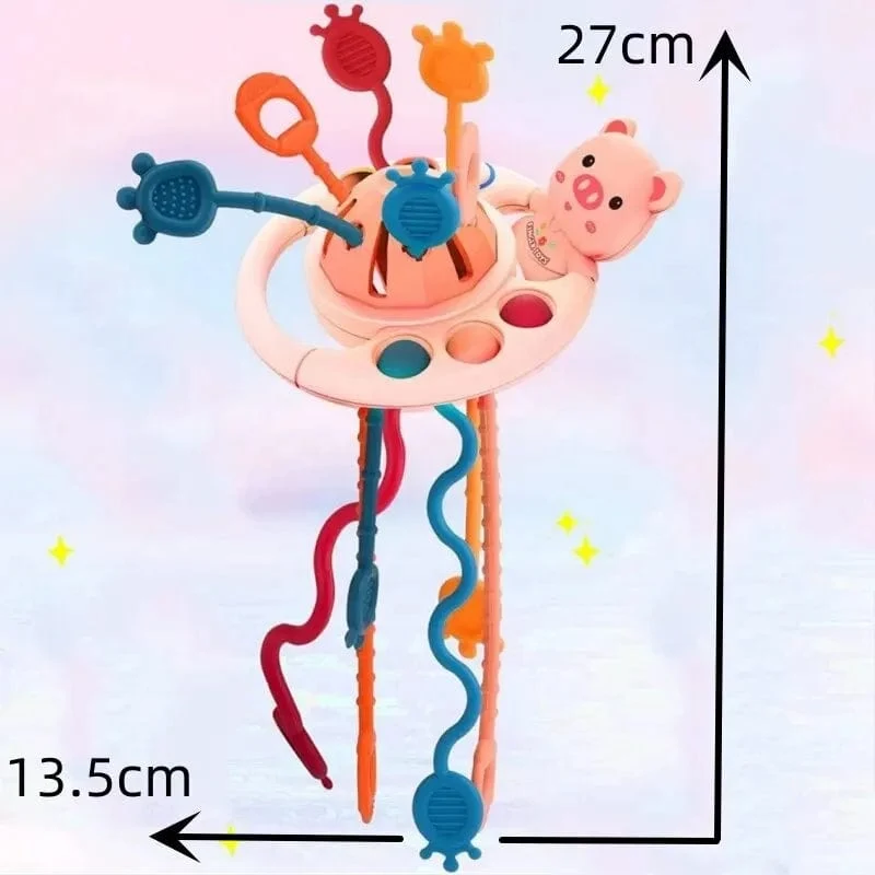5 IN 1 Rosa Schwein Silikon Pull String Baby Entwicklung Zahnen Montessori Sensorischen Pädagogisches Spielzeug Reise Spielzeug Für Kinderwagen