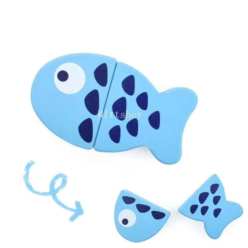 Neu Montessori Simulation Tier Magnetische Spielhaus Fisch Garnelen Krabben Shell Gewürz Sashimi Backen Spielzeug Holz Pädagogisches Spielzeug