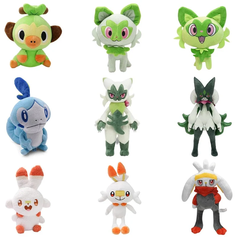 Scorbunny Grookey Sobble Pokemon Plüschpuppe Sprigatito Quaxly Fuecoco Floragato Meowscarada Anime Gefülltes Peluche Spielzeug Geschenke
