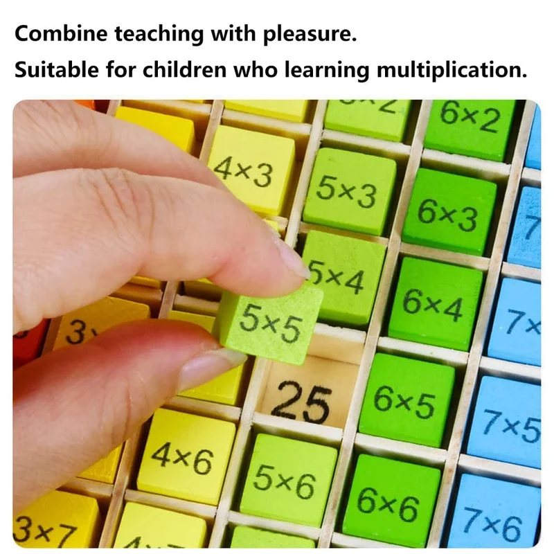 7 Zoll x 7 Zoll Montessori-Lernbrett aus Holz zum Einmaleins für Kinder, Rechenlehrmittel, Mathe-Spielzeug für Kinder