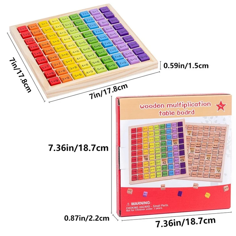 7 Zoll x 7 Zoll Montessori-Lernbrett aus Holz zum Einmaleins für Kinder, Rechenlehrmittel, Mathe-Spielzeug für Kinder