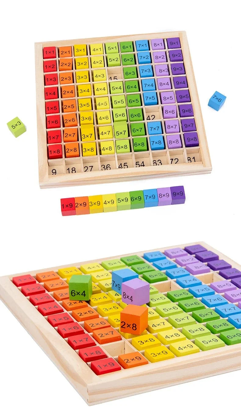 7 Zoll x 7 Zoll Montessori-Lernbrett aus Holz zum Einmaleins für Kinder, Rechenlehrmittel, Mathe-Spielzeug für Kinder
