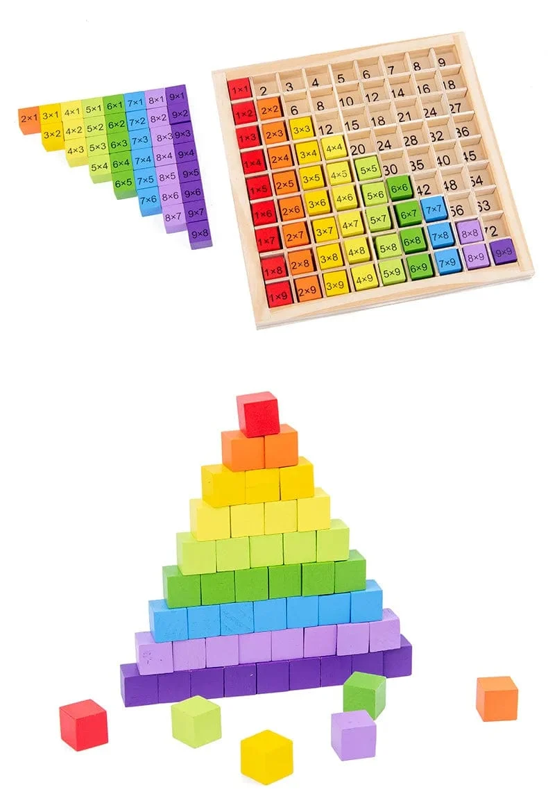 7 Zoll x 7 Zoll Montessori-Lernbrett aus Holz zum Einmaleins für Kinder, Rechenlehrmittel, Mathe-Spielzeug für Kinder
