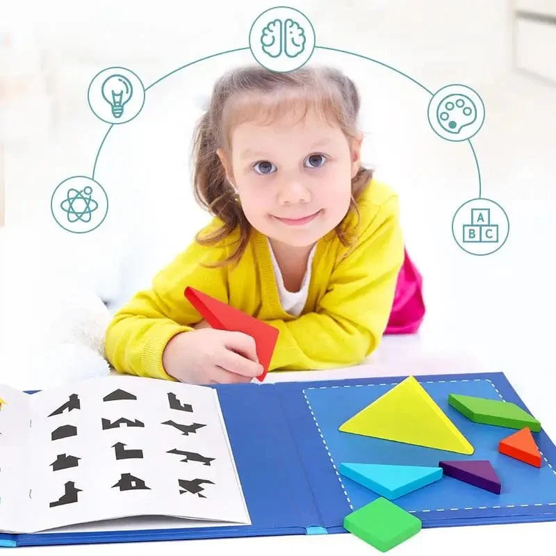 Heißes magnetisches 3D-Puzzle, geometrische Formen, Tangram, Puzzlebrett, Kinder, Montessori-Spiele, Kinder, pädagogisches Holzspielzeug
