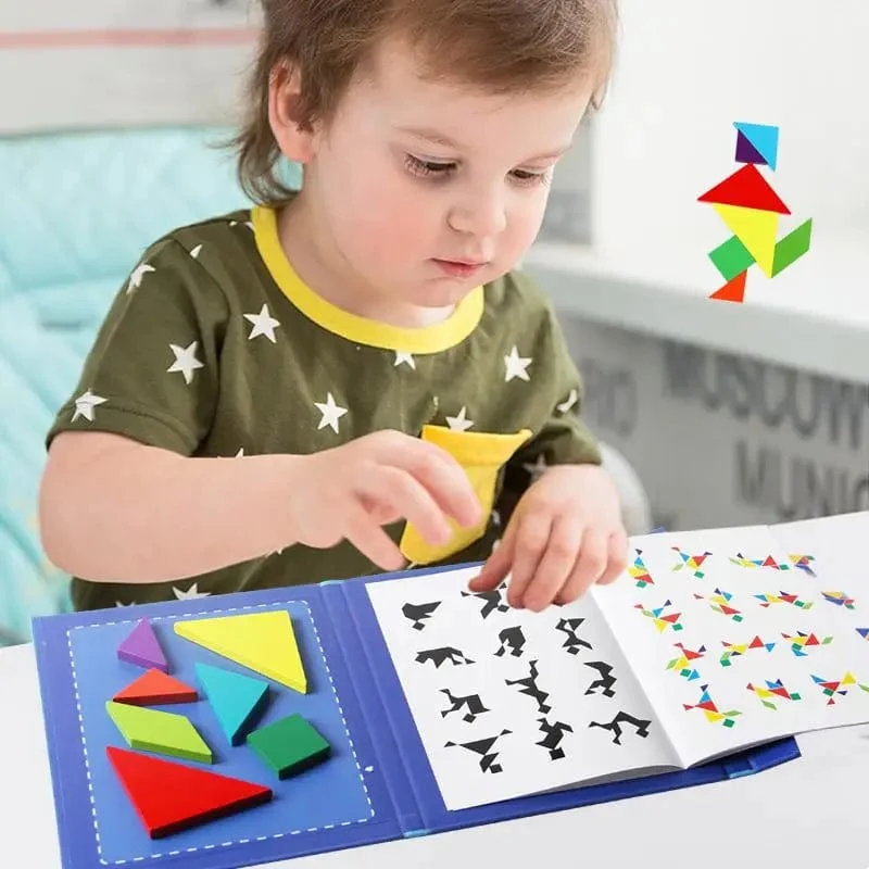 Heißes magnetisches 3D-Puzzle, geometrische Formen, Tangram, Puzzlebrett, Kinder, Montessori-Spiele, Kinder, pädagogisches Holzspielzeug