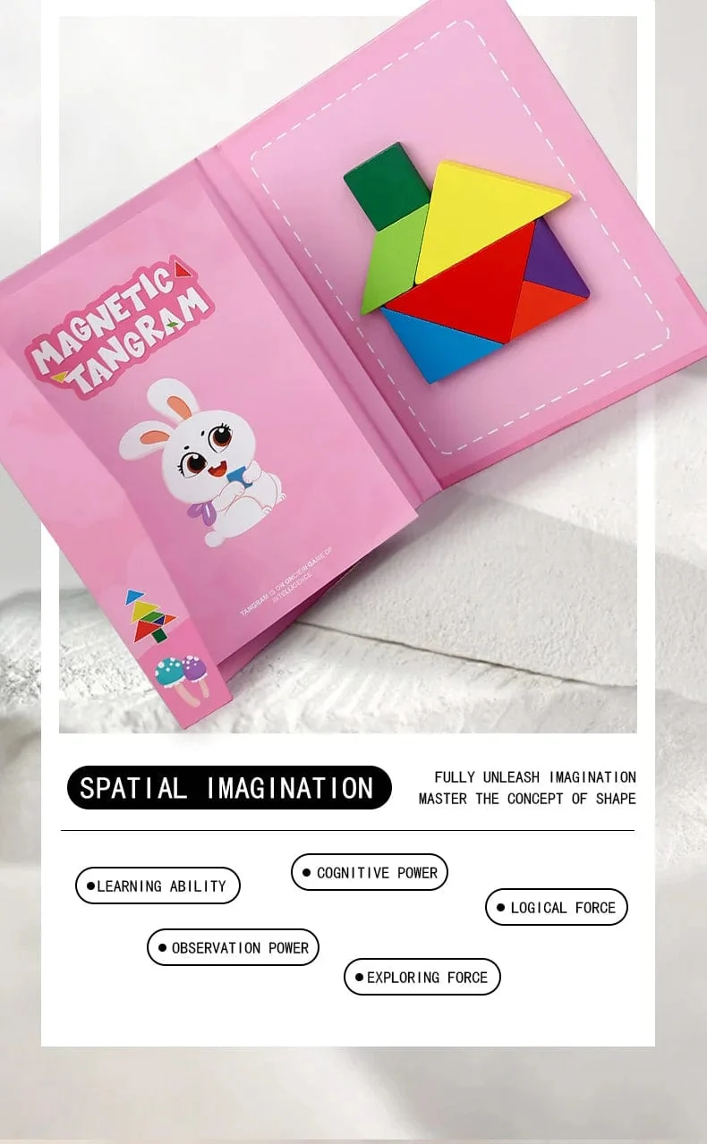 Heißes magnetisches 3D-Puzzle, geometrische Formen, Tangram, Puzzlebrett, Kinder, Montessori-Spiele, Kinder, pädagogisches Holzspielzeug