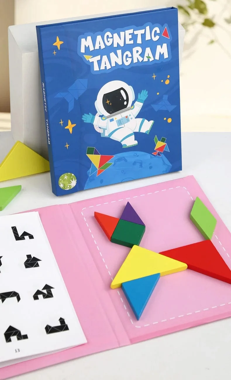 Heißes magnetisches 3D-Puzzle, geometrische Formen, Tangram, Puzzlebrett, Kinder, Montessori-Spiele, Kinder, pädagogisches Holzspielzeug