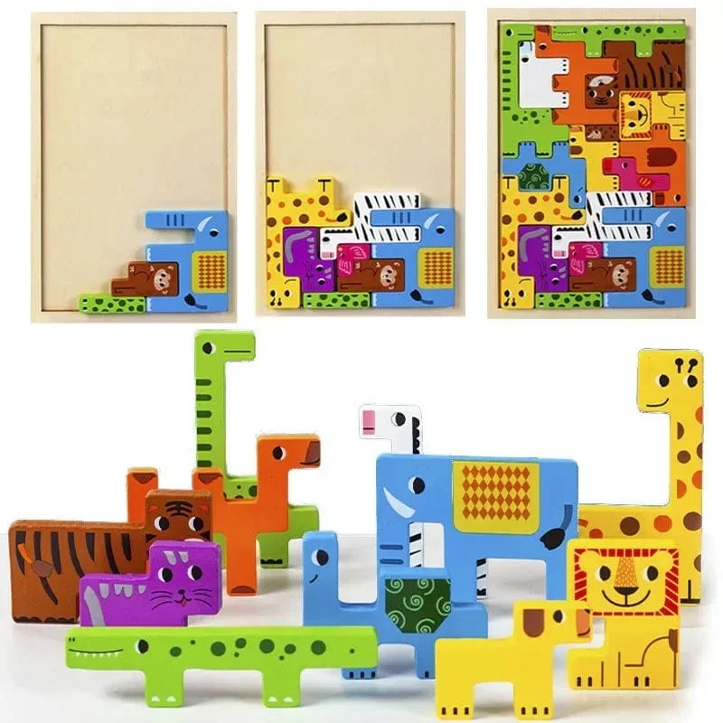 Neues Cartoon-3D-Puzzle aus Holz, Tangram, Mathe-Spielzeug, Würfelspiel, Kinder, Vorschulkinder, Magination, Formen, Puzzle, pädagogisches Spielzeug für Kinder
