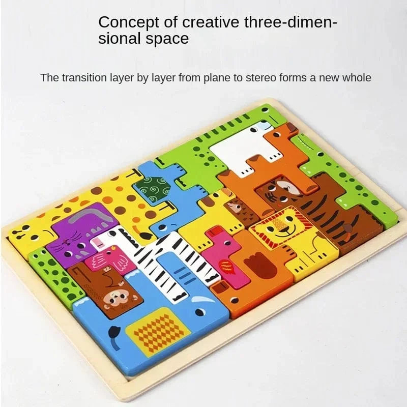 Neues Cartoon-3D-Puzzle aus Holz, Tangram, Mathe-Spielzeug, Würfelspiel, Kinder, Vorschulkinder, Magination, Formen, Puzzle, pädagogisches Spielzeug für Kinder