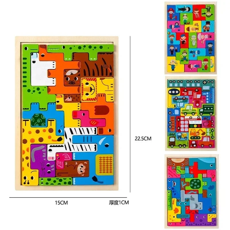 Neues Cartoon-3D-Puzzle aus Holz, Tangram, Mathe-Spielzeug, Würfelspiel, Kinder, Vorschulkinder, Magination, Formen, Puzzle, pädagogisches Spielzeug für Kinder