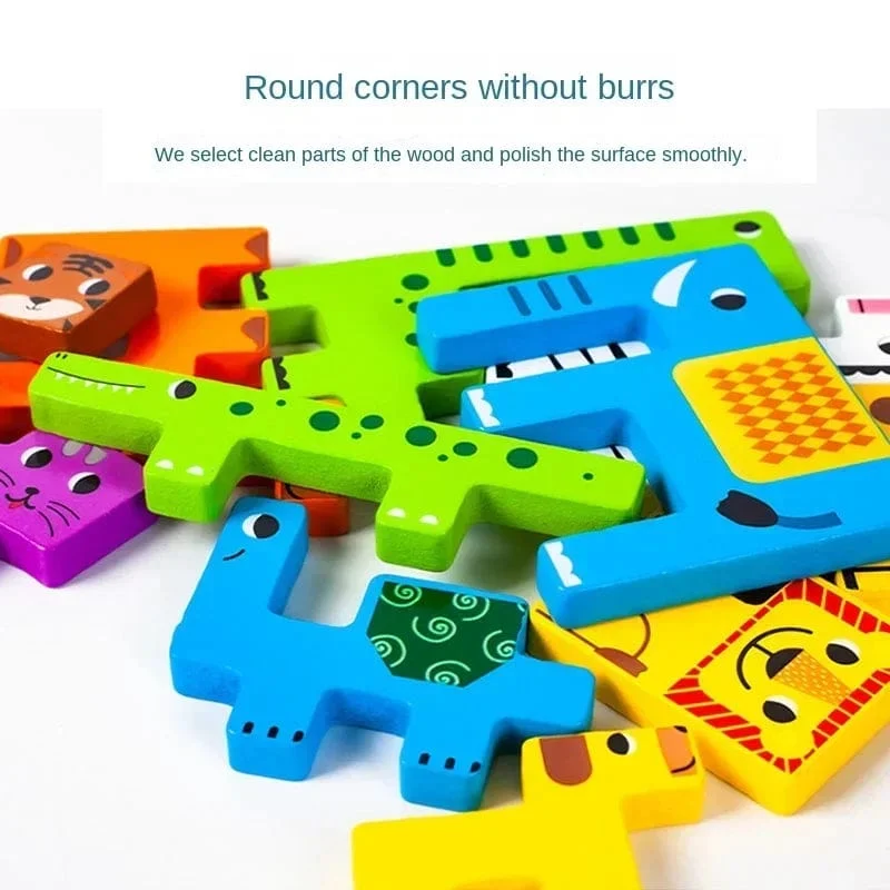 Neues Cartoon-3D-Puzzle aus Holz, Tangram, Mathe-Spielzeug, Würfelspiel, Kinder, Vorschulkinder, Magination, Formen, Puzzle, pädagogisches Spielzeug für Kinder