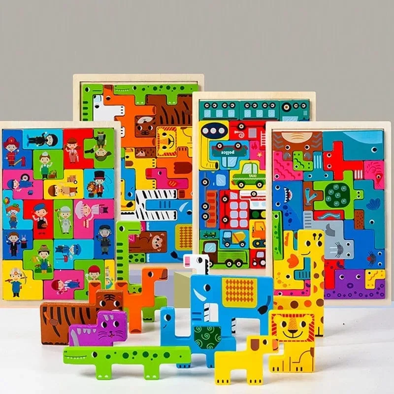 Neues Cartoon-3D-Puzzle aus Holz, Tangram, Mathe-Spielzeug, Würfelspiel, Kinder, Vorschulkinder, Magination, Formen, Puzzle, pädagogisches Spielzeug für Kinder