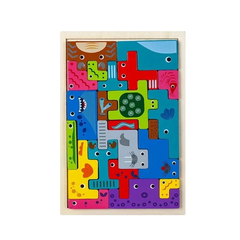 Neues Cartoon-3D-Puzzle aus Holz, Tangram, Mathe-Spielzeug, Würfelspiel, Kinder, Vorschulkinder, Magination, Formen, Puzzle, pädagogisches Spielzeug für Kinder