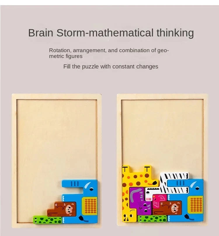 Neues Cartoon-3D-Puzzle aus Holz, Tangram, Mathe-Spielzeug, Würfelspiel, Kinder, Vorschulkinder, Magination, Formen, Puzzle, pädagogisches Spielzeug für Kinder