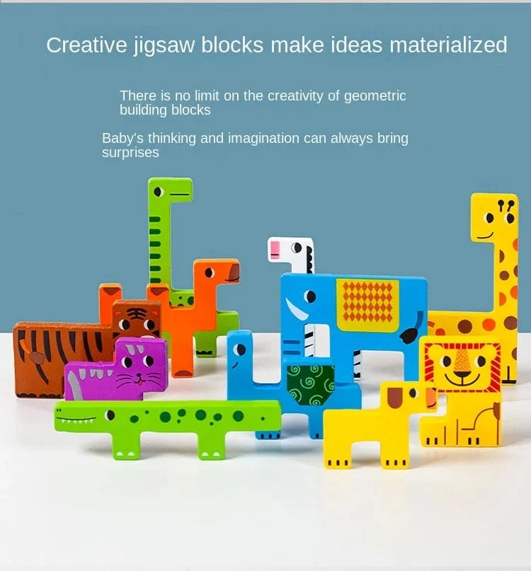 Neues Cartoon-3D-Puzzle aus Holz, Tangram, Mathe-Spielzeug, Würfelspiel, Kinder, Vorschulkinder, Magination, Formen, Puzzle, pädagogisches Spielzeug für Kinder