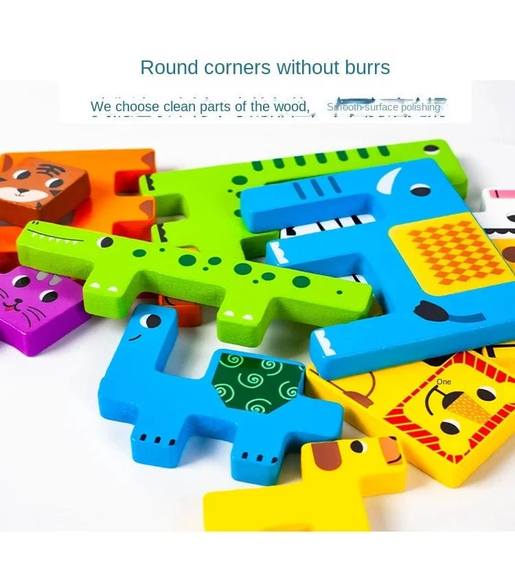 Neues Cartoon-3D-Puzzle aus Holz, Tangram, Mathe-Spielzeug, Würfelspiel, Kinder, Vorschulkinder, Magination, Formen, Puzzle, pädagogisches Spielzeug für Kinder