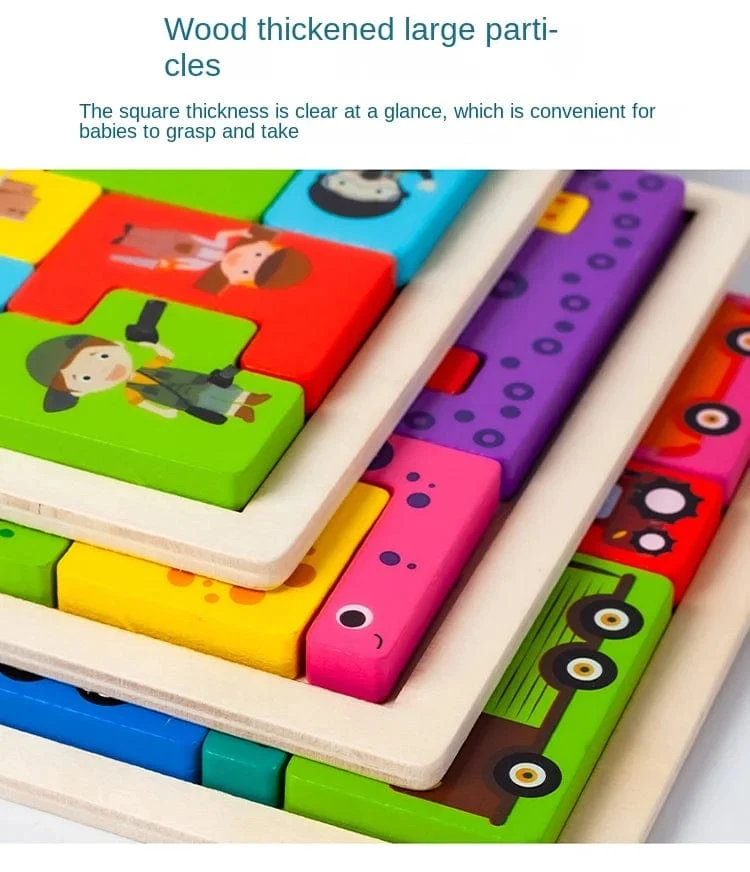 Neues Cartoon-3D-Puzzle aus Holz, Tangram, Mathe-Spielzeug, Würfelspiel, Kinder, Vorschulkinder, Magination, Formen, Puzzle, pädagogisches Spielzeug für Kinder