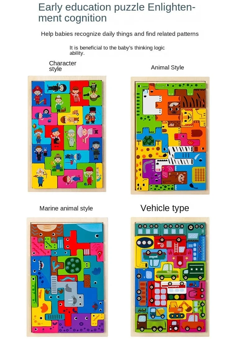 Neues Cartoon-3D-Puzzle aus Holz, Tangram, Mathe-Spielzeug, Würfelspiel, Kinder, Vorschulkinder, Magination, Formen, Puzzle, pädagogisches Spielzeug für Kinder