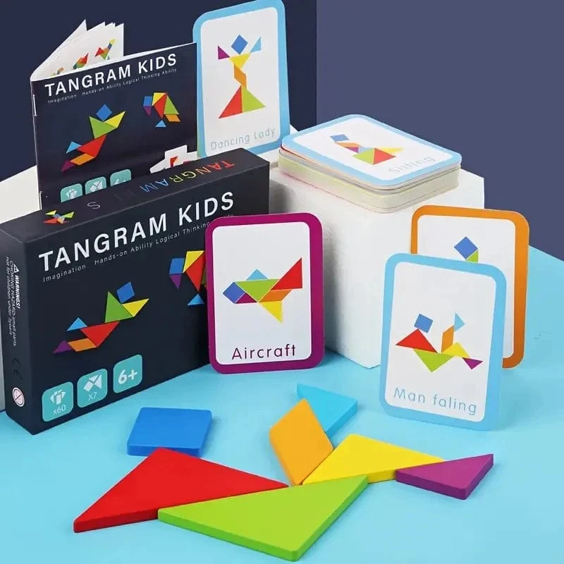 Holz Tangram Puzzle Brettspiele Kinder Montessori Lernspielzeug Kinder Kindergarten Geometrische Form Lehrmittel