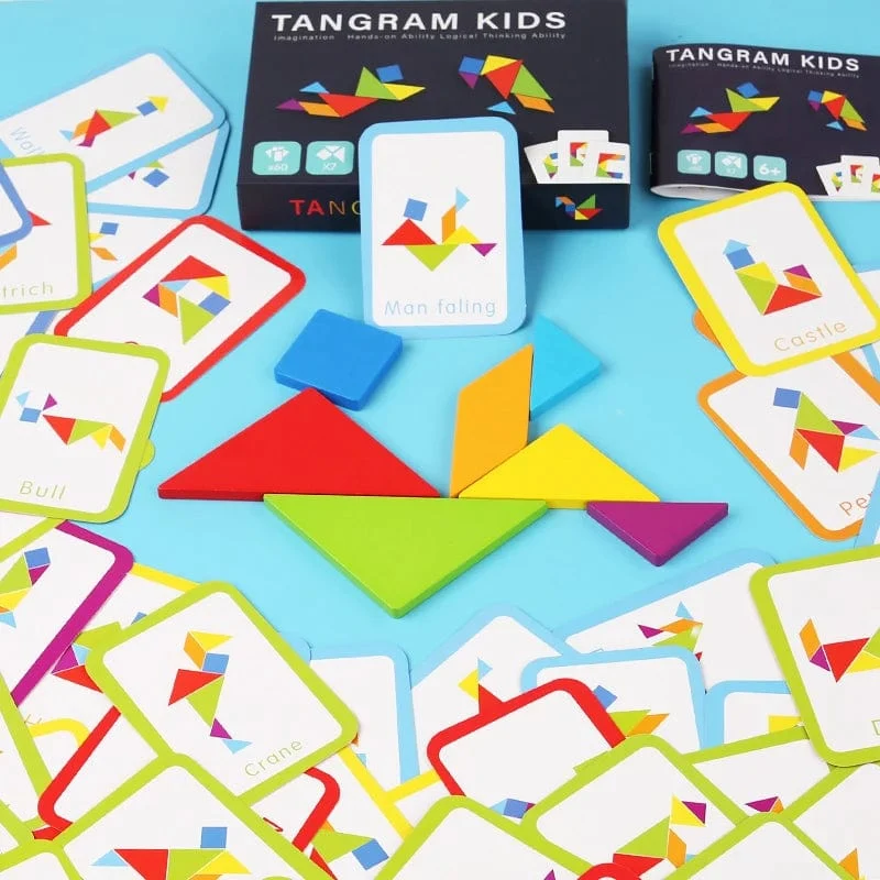 Holz Tangram Puzzle Brettspiele Kinder Montessori Lernspielzeug Kinder Kindergarten Geometrische Form Lehrmittel