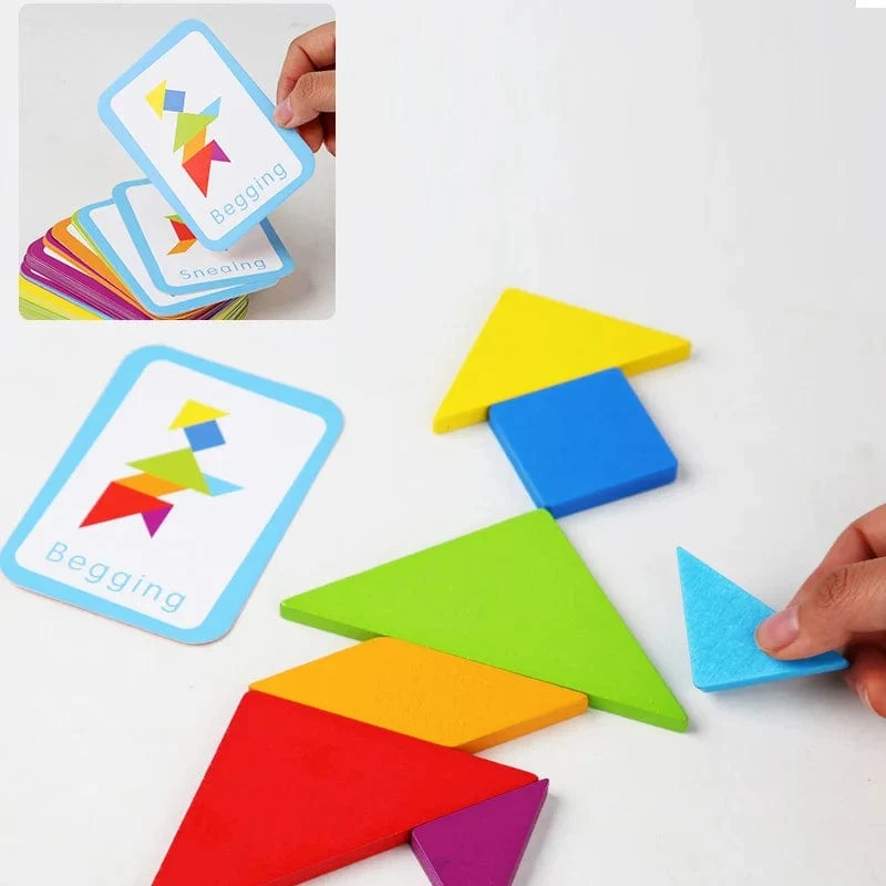 Holz Tangram Puzzle Brettspiele Kinder Montessori Lernspielzeug Kinder Kindergarten Geometrische Form Lehrmittel