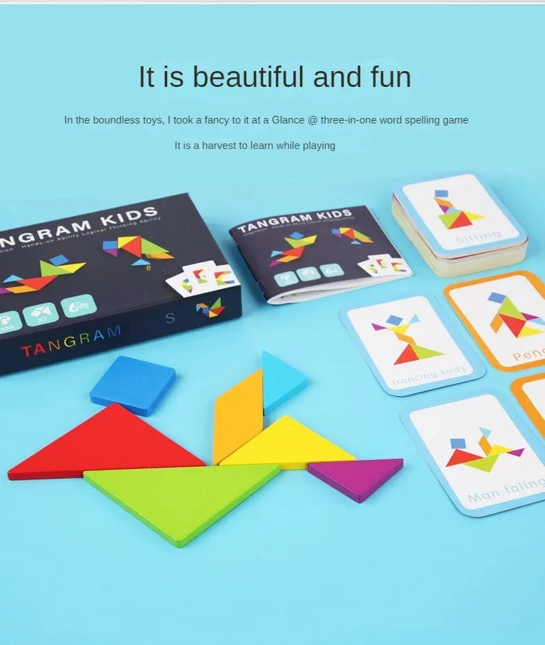 Holz Tangram Puzzle Brettspiele Kinder Montessori Lernspielzeug Kinder Kindergarten Geometrische Form Lehrmittel