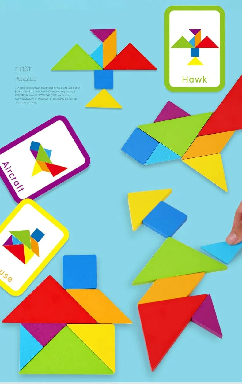 Holz Tangram Puzzle Brettspiele Kinder Montessori Lernspielzeug Kinder Kindergarten Geometrische Form Lehrmittel