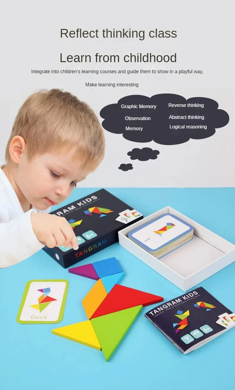 Holz Tangram Puzzle Brettspiele Kinder Montessori Lernspielzeug Kinder Kindergarten Geometrische Form Lehrmittel
