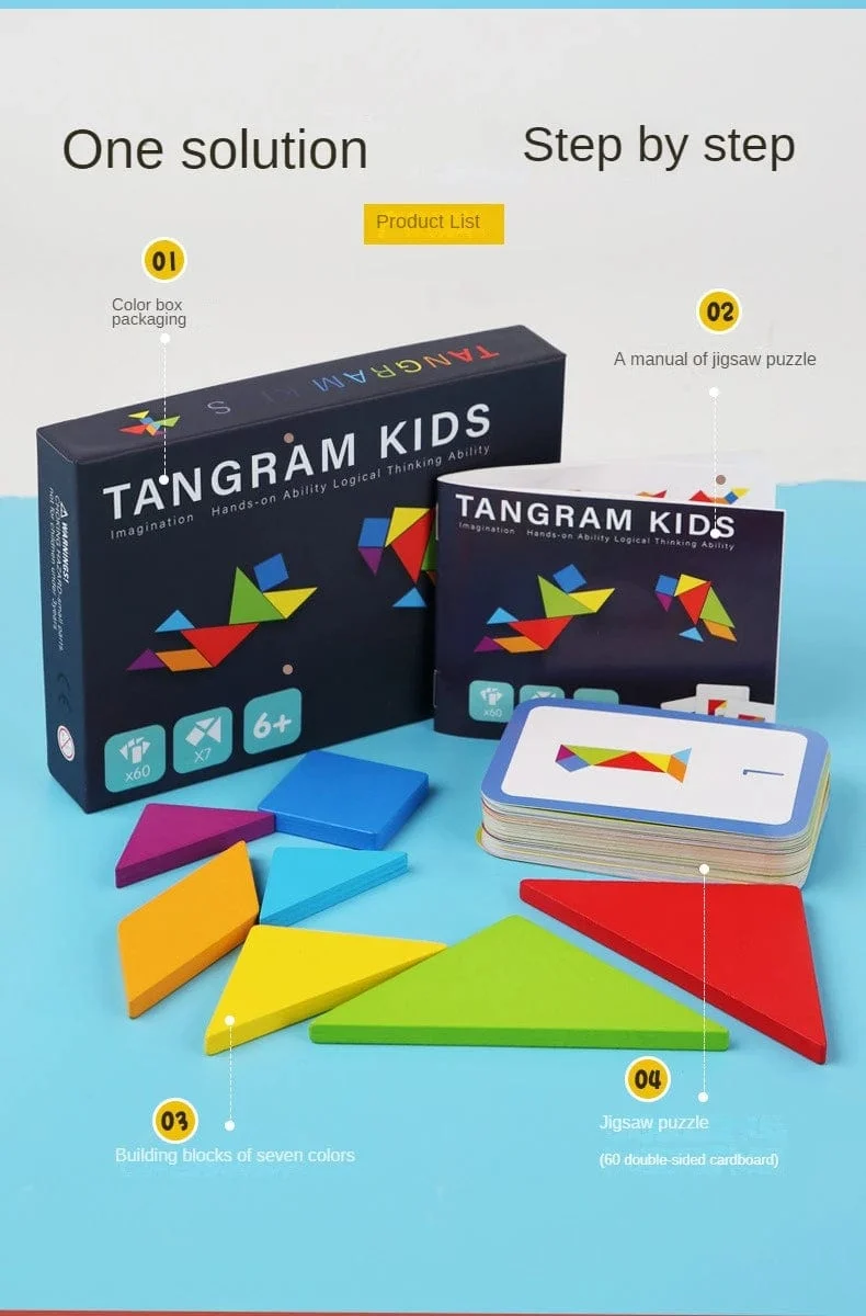 Holz Tangram Puzzle Brettspiele Kinder Montessori Lernspielzeug Kinder Kindergarten Geometrische Form Lehrmittel
