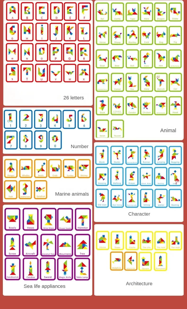 Holz Tangram Puzzle Brettspiele Kinder Montessori Lernspielzeug Kinder Kindergarten Geometrische Form Lehrmittel