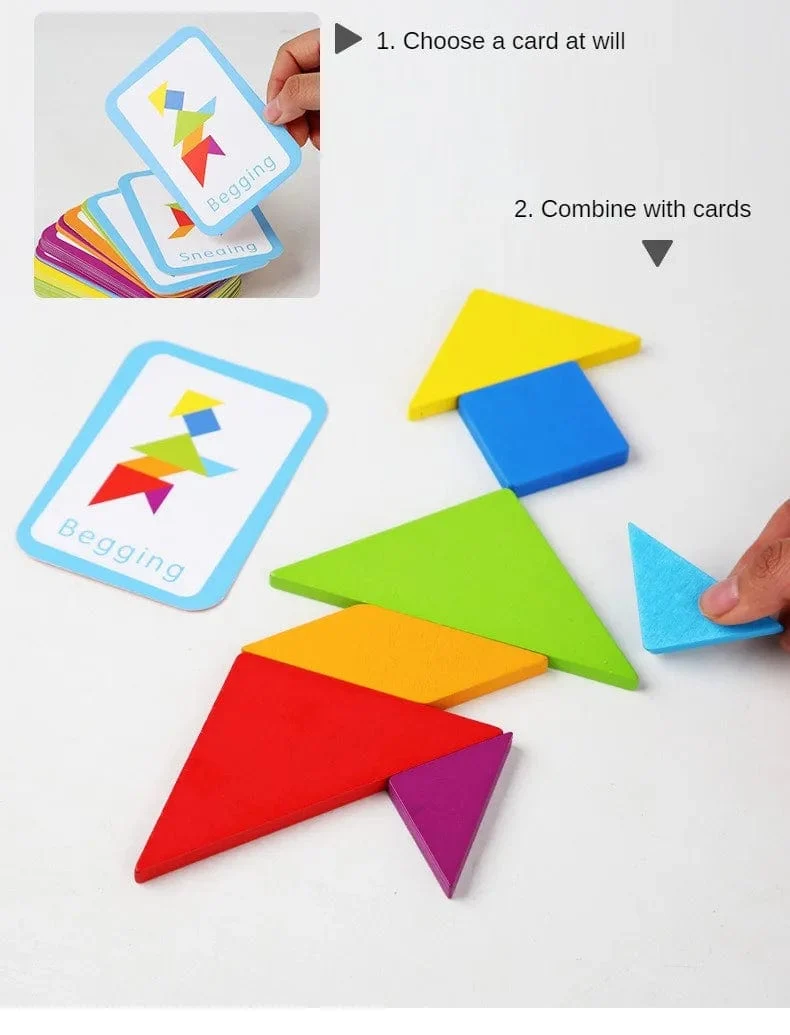 Holz Tangram Puzzle Brettspiele Kinder Montessori Lernspielzeug Kinder Kindergarten Geometrische Form Lehrmittel