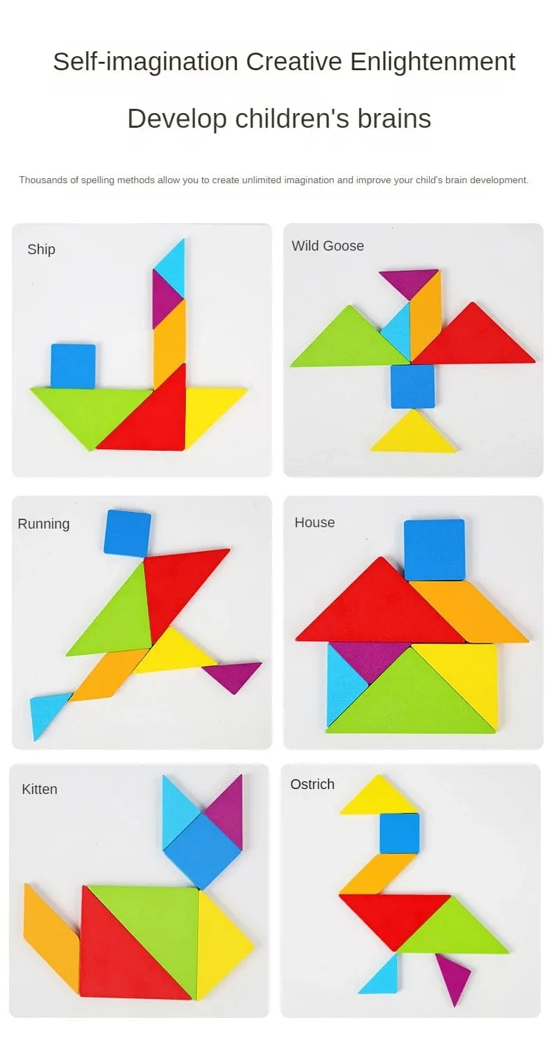 Holz Tangram Puzzle Brettspiele Kinder Montessori Lernspielzeug Kinder Kindergarten Geometrische Form Lehrmittel