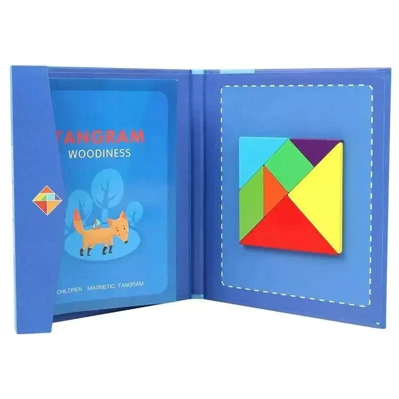 Magnetisches 3D-Puzzlebuch, geometrische Formen, Tangram, Puzzlebrett, Montessori-Spiele für Kinder, Baby, pädagogisches Holzspielzeug, Geschenke für Kinder
