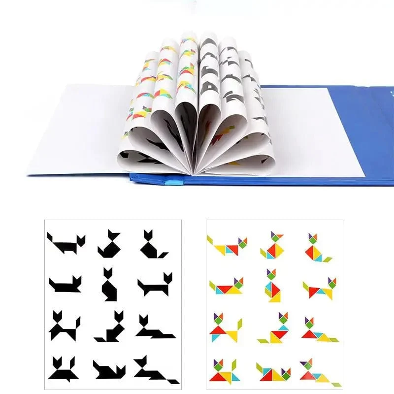 Magnetisches 3D-Puzzlebuch, geometrische Formen, Tangram, Puzzlebrett, Montessori-Spiele für Kinder, Baby, pädagogisches Holzspielzeug, Geschenke für Kinder