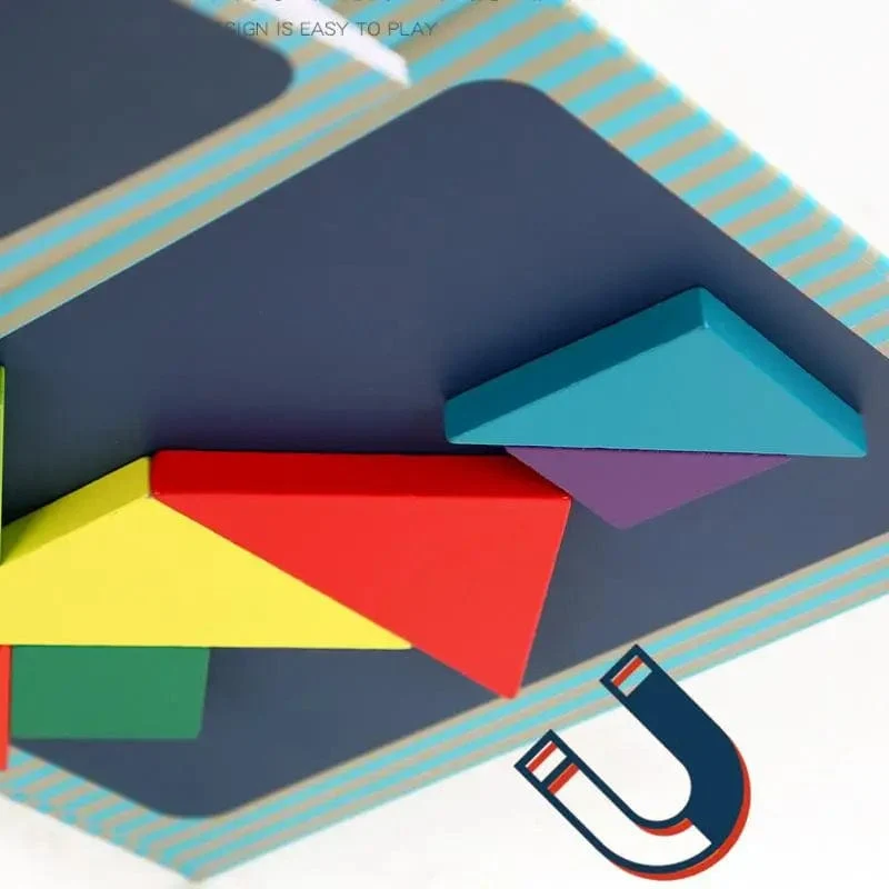 Magnetisches 3D-Puzzlebuch, geometrische Formen, Tangram, Puzzlebrett, Montessori-Spiele für Kinder, Baby, pädagogisches Holzspielzeug, Geschenke für Kinder