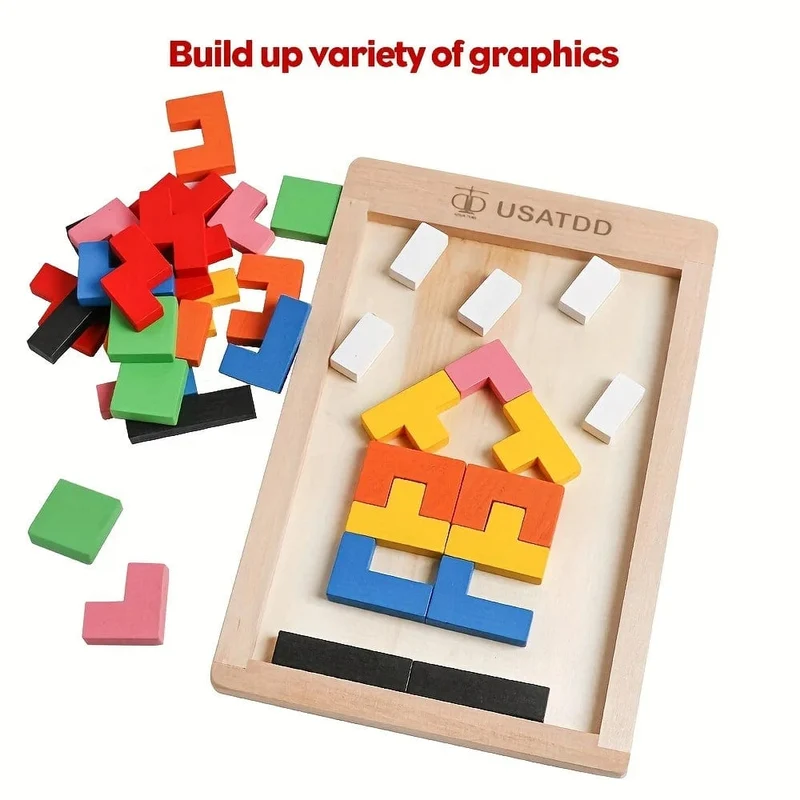 Holzpuzzles Blöcke Denksportaufgaben Spielzeug Tangram Buntes Puzzlespiel Vorschulisches pädagogisches Geschenk für Babys Kleinkinder Kinder