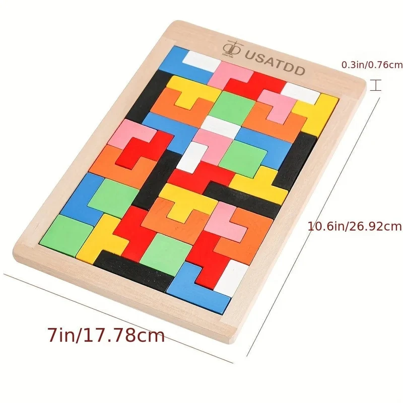 Holzpuzzles Blöcke Denksportaufgaben Spielzeug Tangram Buntes Puzzlespiel Vorschulisches pädagogisches Geschenk für Babys Kleinkinder Kinder