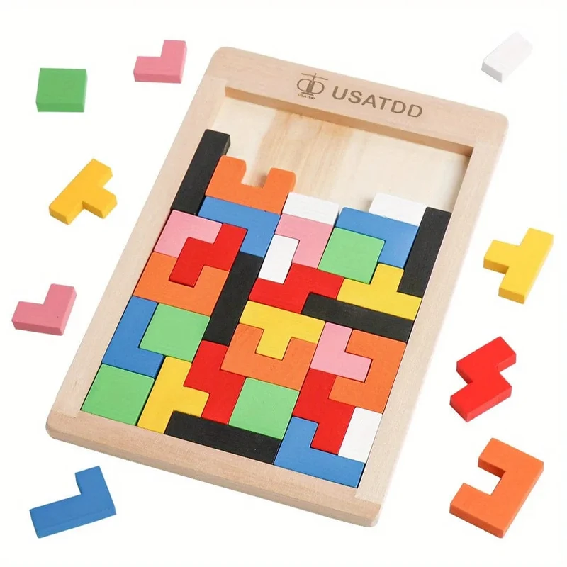 Holzpuzzles Blöcke Denksportaufgaben Spielzeug Tangram Buntes Puzzlespiel Vorschulisches pädagogisches Geschenk für Babys Kleinkinder Kinder