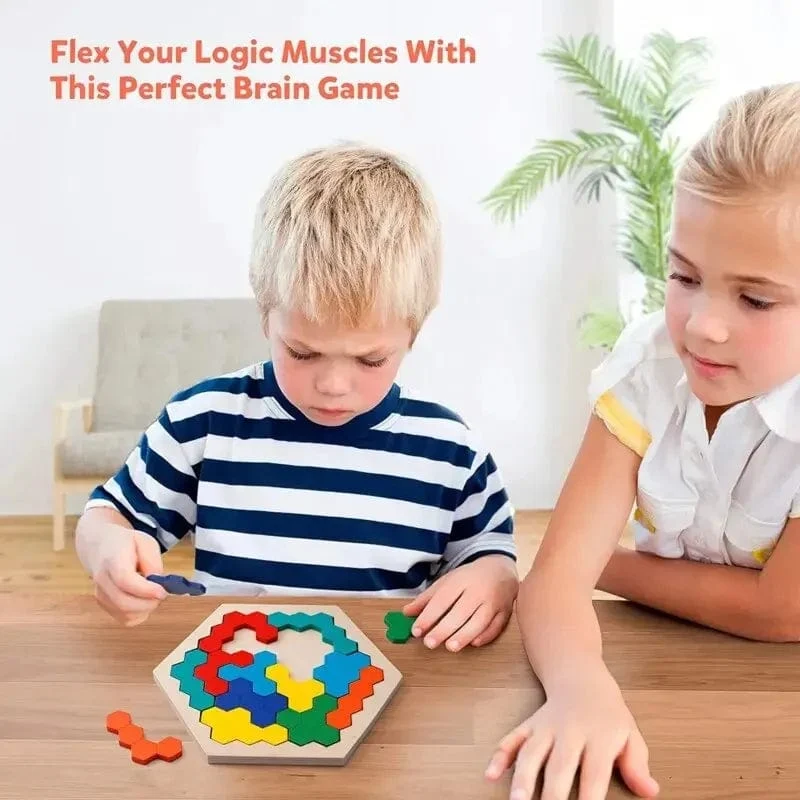 3D Sechseckige Holzpuzzles Lernspielzeug für Kinder Kinder Vorschul Tangram Bord Gehirn IQ Test Spiel Montessori Spielzeug Geschenke