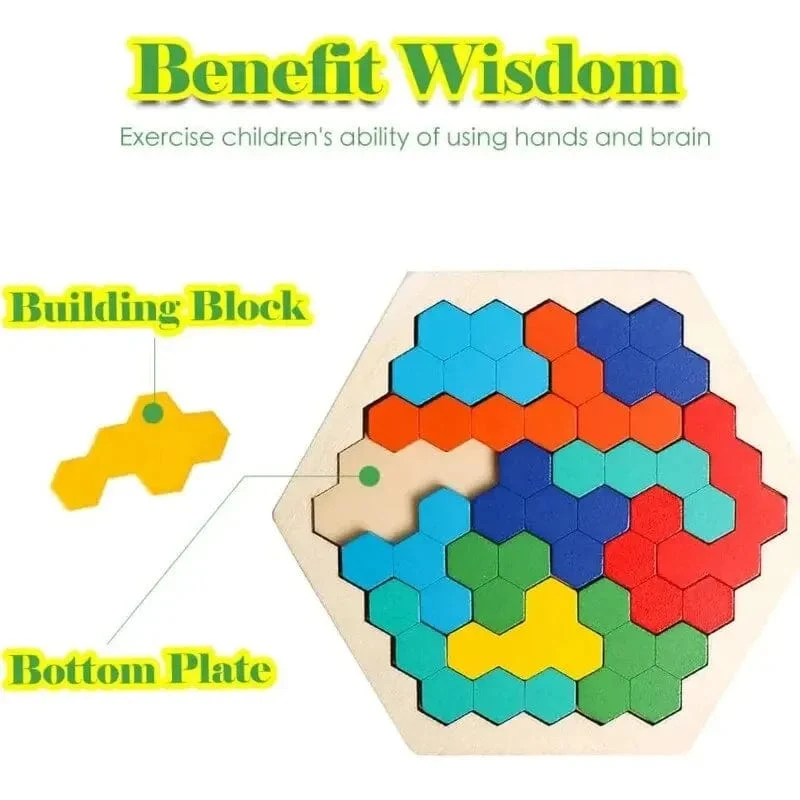 3D Sechseckige Holzpuzzles Lernspielzeug für Kinder Kinder Vorschul Tangram Bord Gehirn IQ Test Spiel Montessori Spielzeug Geschenke