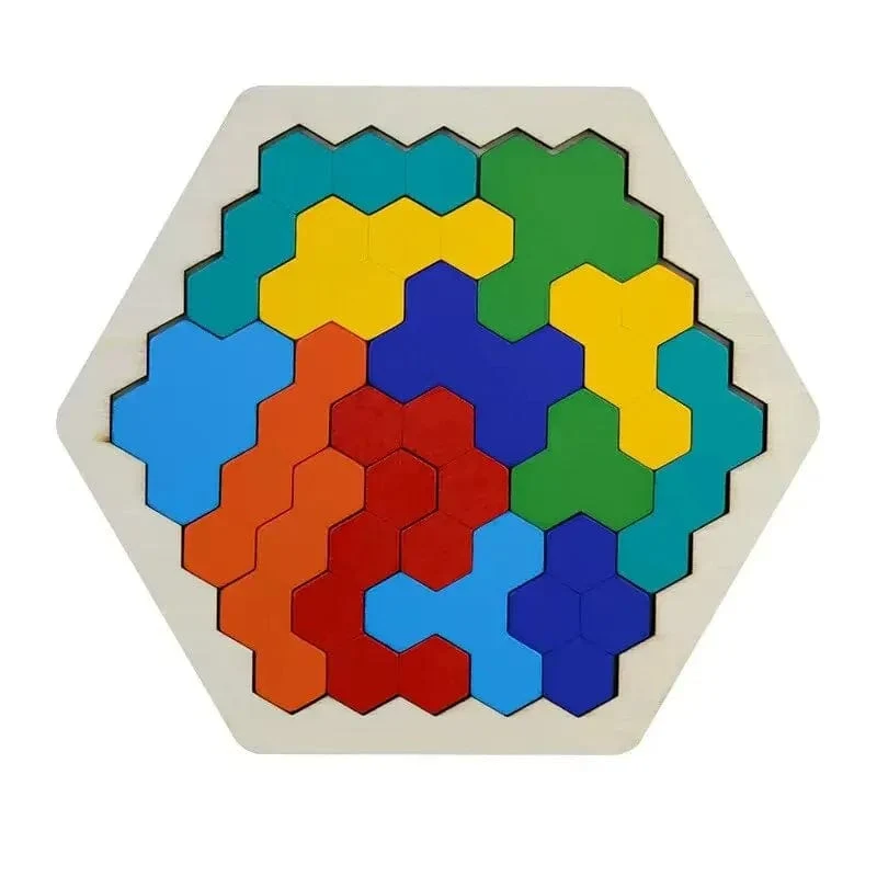 3D Sechseckige Holzpuzzles Lernspielzeug für Kinder Kinder Vorschul Tangram Bord Gehirn IQ Test Spiel Montessori Spielzeug Geschenke