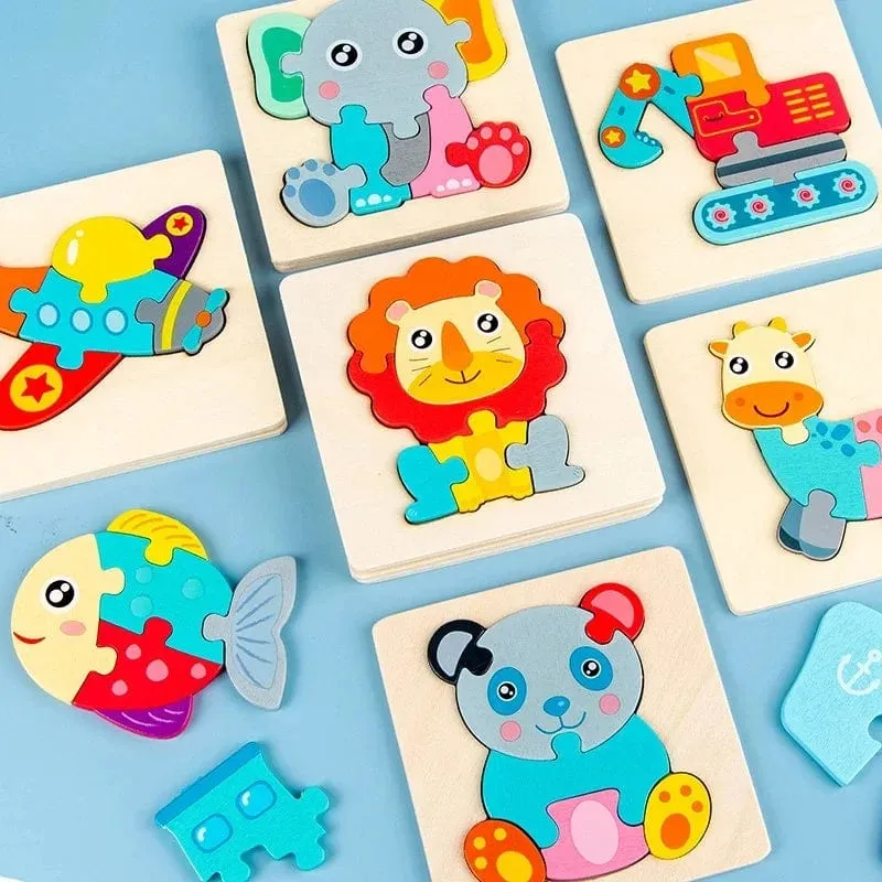 Holzpuzzle Montessori Tiere Karton Buntes Lernspielzeug Tangram Jigzaw Kognitives Holz Für Kinder Kinder Geschenk