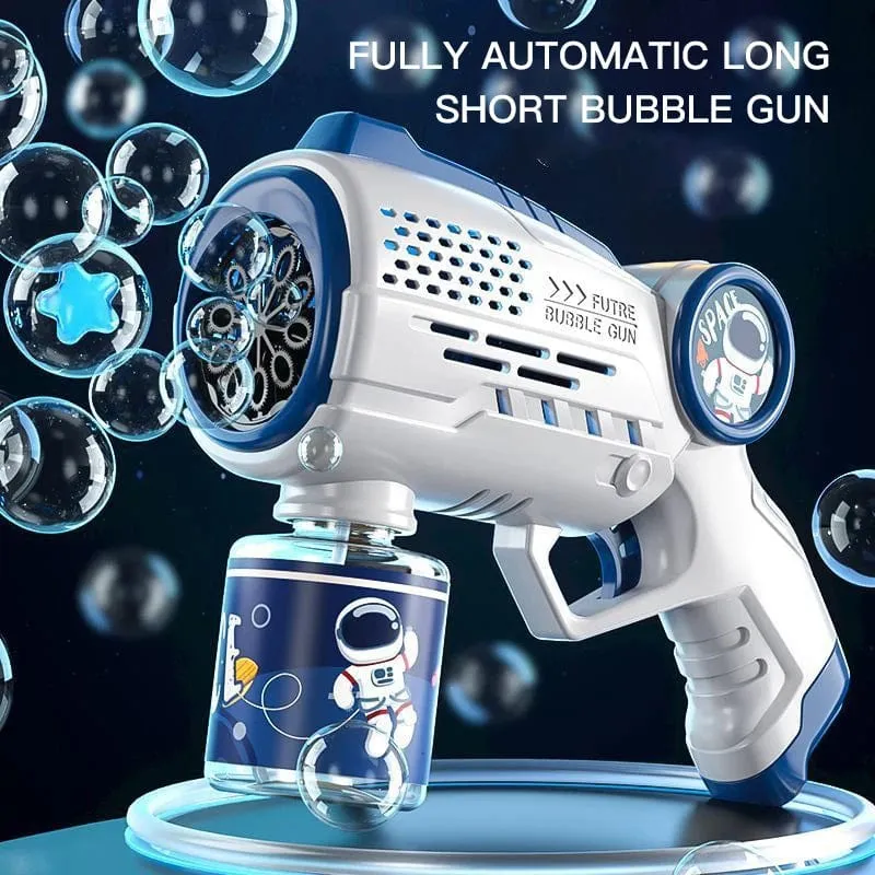 Neue poröse Astronauten-Elektro-Seifenblasenpistole, Kinderspielzeug, Seifenblasenmaschine, automatische Seifenblase mit Licht, Sommer-Party-Spiele im Freien